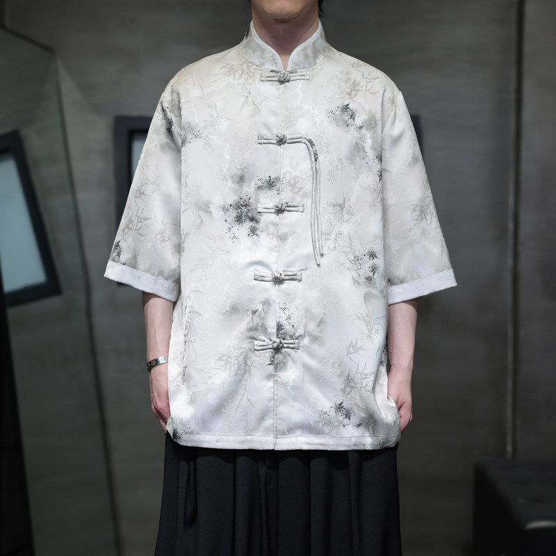 夏季风男装唐装短袖衬衫新中式大码宽松汉服A118-C19P65控98,男装衬衫,电商A118