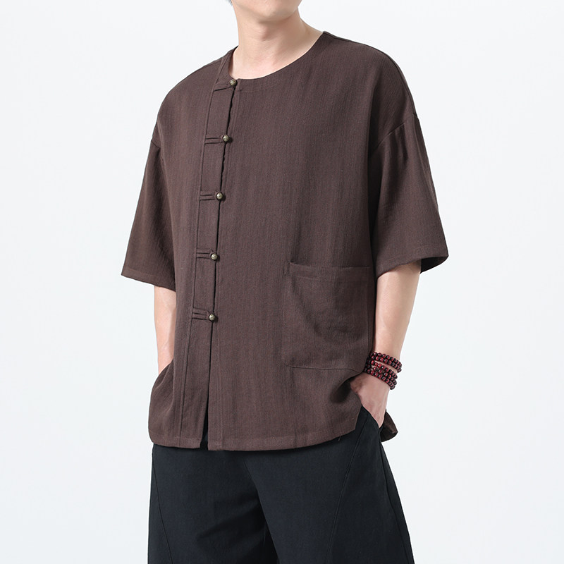 夏季风男装短袖复古唐装汉服铜扣大码T恤A118-T008P70控99,男装T恤,电商A118