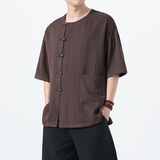 夏季风男装短袖复古唐装汉服铜扣大码T恤A118-T008P70控99，男装T恤，电商A118