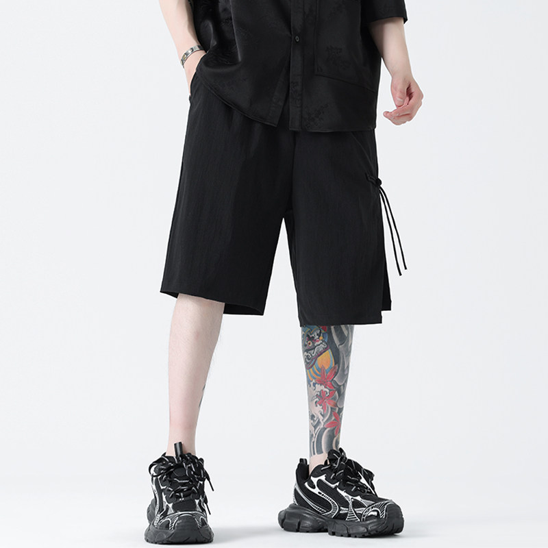 夏季风冰丝圧皱短裤新中式大码五分裤男A118-DK113P45控58,男装牛仔裤,电商A118