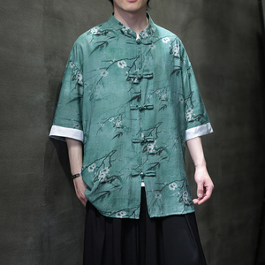 夏季风男装唐装短袖衬衣新中式复古大码汉服衬衫A118-C18P65