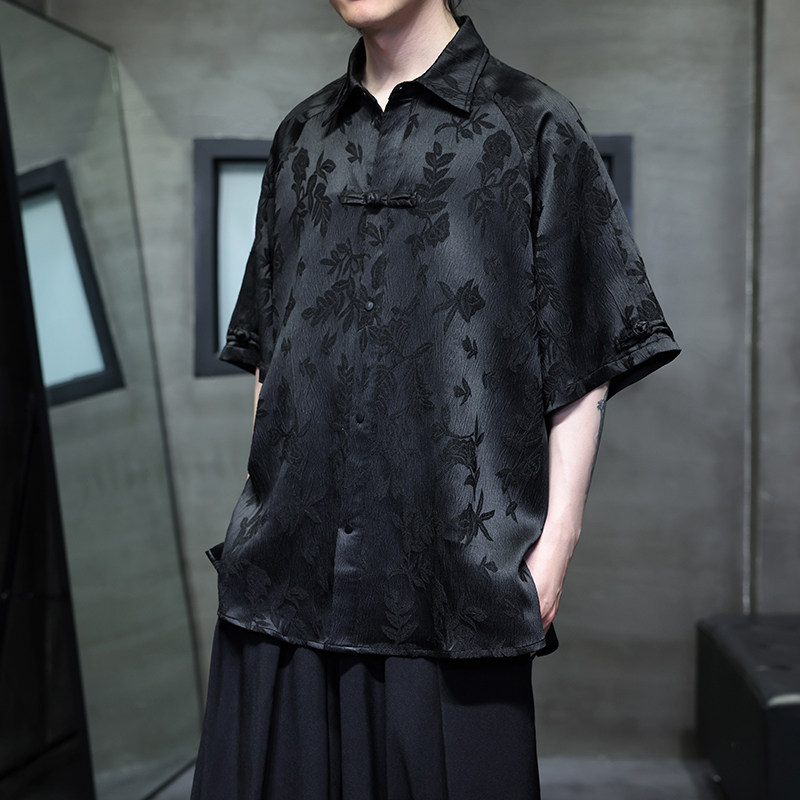 夏季风男装唐装汉服冰丝短袖中式大码提花衬衫A118-C28P65,男装T恤,电商A118