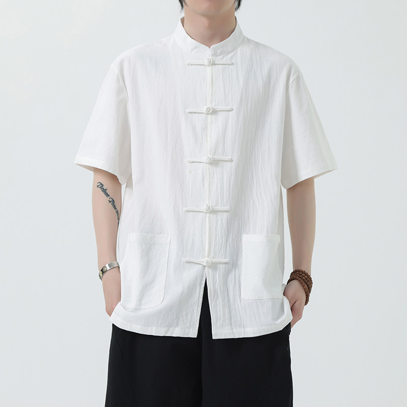 夏季风男装新中式棉麻衬衫唐装短袖复古衬衣A118-C815P40控68，男装衬衫，电商A118
