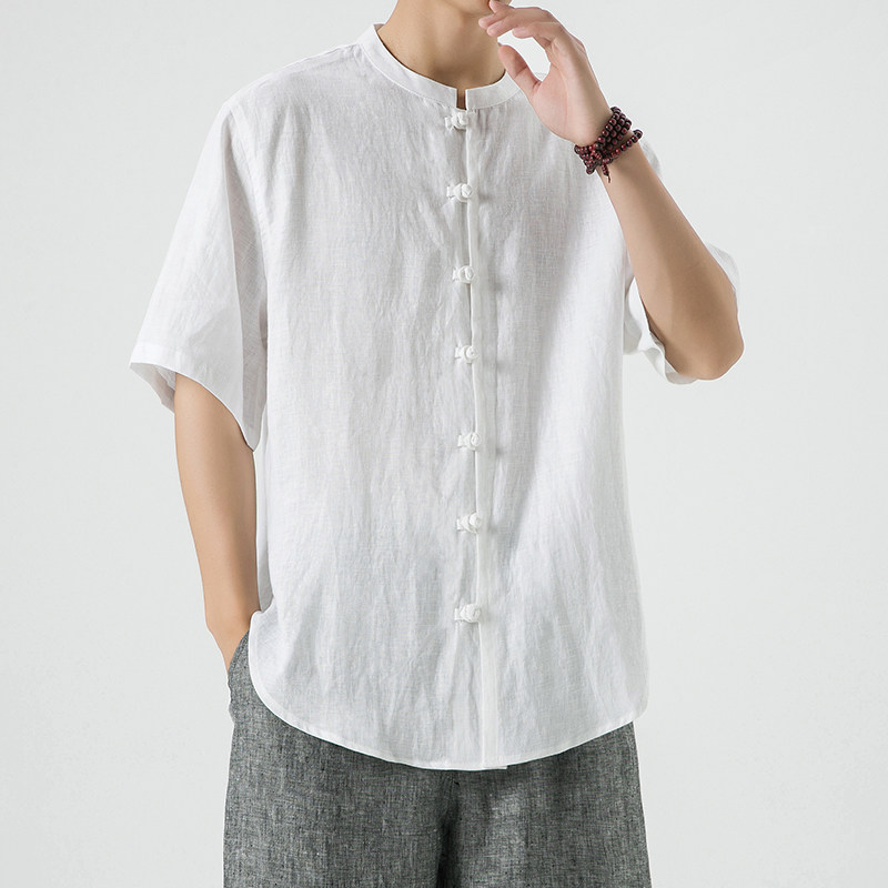 纯亚麻夏季风男装唐装短袖衬衫大码中式衬衣A118-C805P85,男装衬衫,电商A118