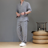 夏季风亚麻天丝高端唐装短袖套装茶服男A118-TZ2503P165控228，男装休闲套装，电商A118