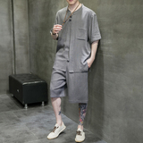 夏季风棉麻套装亚麻大码唐装短袖T恤男A118-TZ201-P110控168，男装休闲套装，电商A118