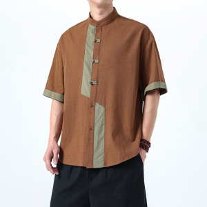夏季风棉麻短袖唐装衬衫中式复古大码衬衣男A118-C031P70控99图片