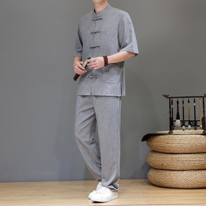 夏季风亚麻天丝高端唐装短袖套装茶服男A118-TZ2501P165控228图片