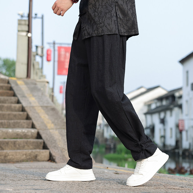 春夏风宽松束脚棉麻大码复古提花休闲裤男A118-K112P60控88,男装休闲裤,电商A118