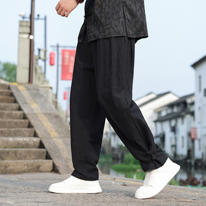 春夏风宽松束脚棉麻大码复古提花休闲裤男A118-K112P60控88图片