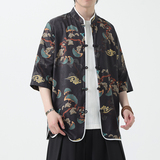 夏季风男装冰丝短袖唐装印花中式汉服T恤衬衫A118-C01P65控88，男装衬衫，电商A118