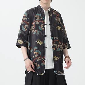 夏季风男装冰丝短袖唐装印花中式汉服T恤衬衫A118-C01P65控88图片