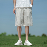 纯亚麻夏季风短裤新中式直筒复古五分裤男A118-DK906P95，男装牛仔裤，电商A118