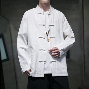 秋冬季风男装新中式棉麻衬衫亚麻唐装长袖汉服A118-C817P45图片