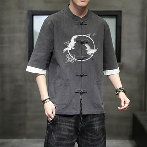 夏季风男装短袖刺绣复古衬衫唐装汉服大码衬衣A118-C701P60图片