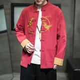 春季风男装衬衫新中式唐装大码宽松刺绣复古衬衫A118-SY61P75，男装衬衫，电商A118