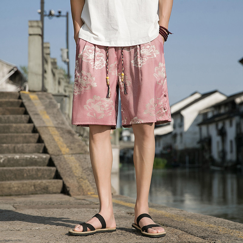 夏季风冰丝透气大码五分裤新中式短裤沙滩裤男A118-DK907P50,男装牛仔裤,电商A118