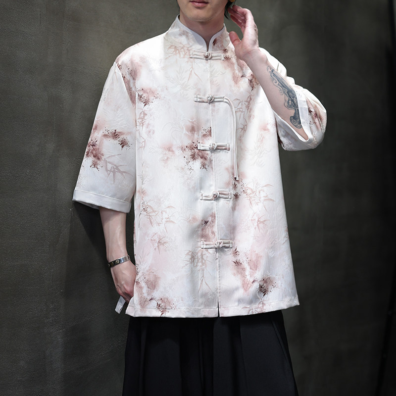 夏季风男装唐装短袖衬衫新中式大码宽松汉服A118-C19P65控98,男装衬衫,电商A118