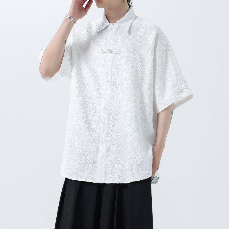 夏季风唐装新中式冰丝短袖提花衬衫汉服男A118-C28P65控88,男装T恤,电商A118