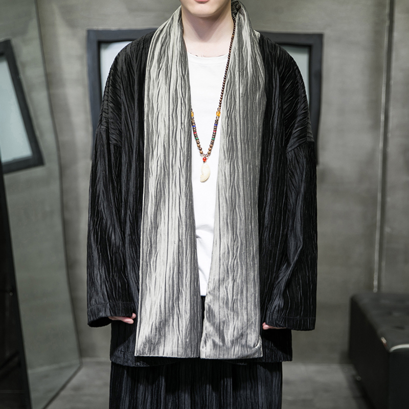 秋季风男装汉服丽丝绒压邹中长款风衣外套DS-A118-F006-P70，男装风衣，电商A118