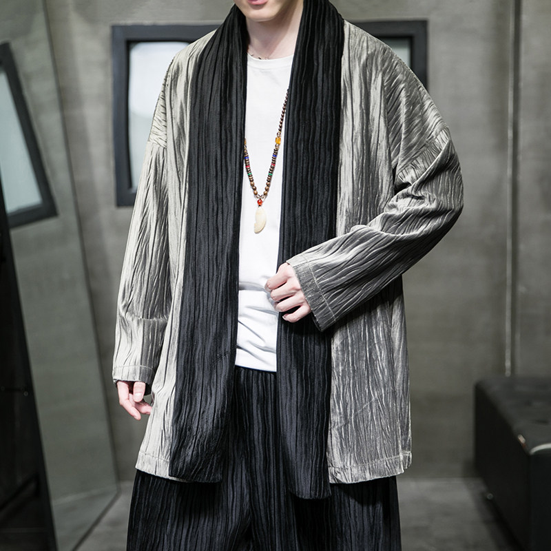 秋冬季风男装丽丝绒压邹中长款风衣汉服外套DS-A118-F006-P70,男装风衣,电商A118
