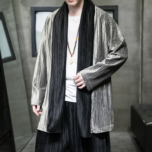 秋冬季风男装丽丝绒压邹中长款风衣汉服外套DS-A118-F006-P70图片