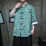 夏季风男装唐装短袖衬衣新中式复古大码汉服衬衫A118-C18P65，男装T恤，电商A118