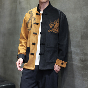 春夏风唐装汉服麂皮绒中式复古大码夹克外套男A118-A8806P120,绿色外套搭配色好看吗图片