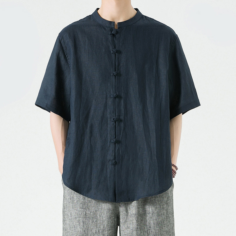 纯亚麻春夏风男装唐装短袖衬衫宽松透气衬衣A118-C805P85,男装衬衫,电商A118