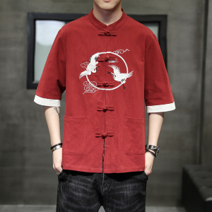 2025夏季风男装唐装汉服大码刺绣中式复古衬衫A118-C701P60图片