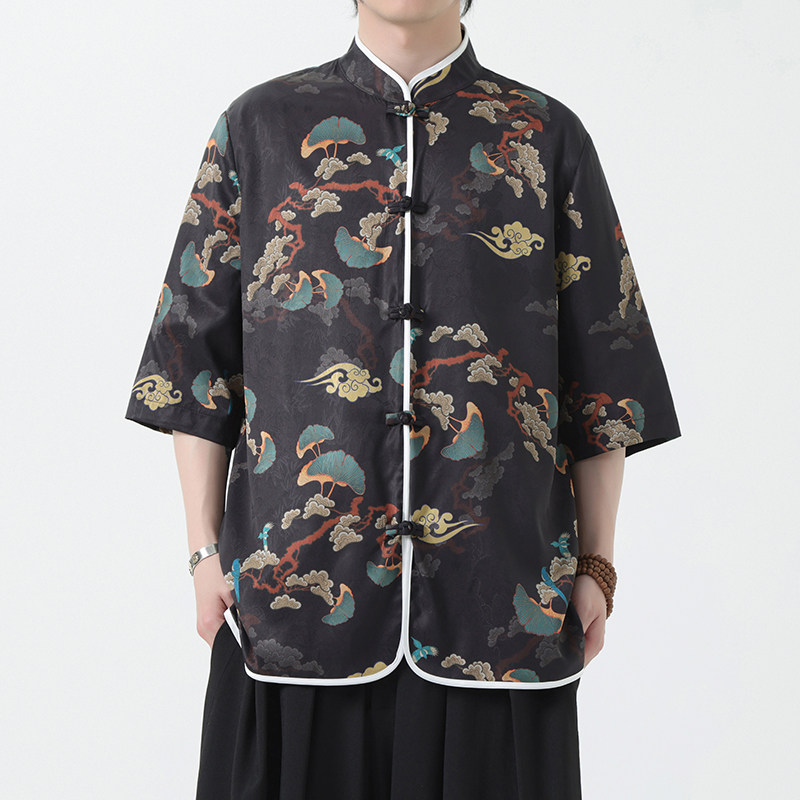 夏季风男装冰丝短袖唐装印花中式汉服T恤衬衫A118-C01P65控88,男装衬衫,电商A118