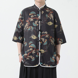 夏季风男装冰丝短袖唐装印花中式汉服T恤衬衫A118-C01P65控88，男装衬衫，电商A118