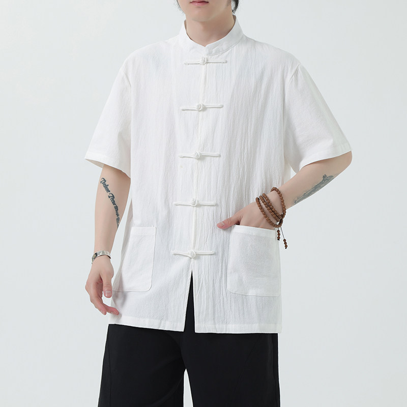 夏季风男装新中式棉麻衬衫唐装短袖复古衬衣A118-C815P40控68,男装衬衫,电商A118