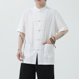 夏季风男装新中式棉麻衬衫唐装短袖复古衬衣A118-C815P40控68，男装衬衫，电商A118