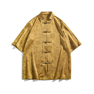 夏季风男装冰丝短袖衬衫中式复古唐装汉服男A118-C20P65控88图片