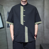 夏季风短袖唐装复古衬衫中式拼接大码潮男A118-C031P70控99，男装衬衫，电商A118