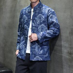 春季风新中式唐装汉服复古大码牛仔夹克外套男A118-A8813P135图片