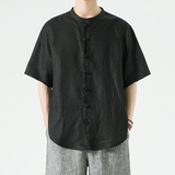 纯亚麻夏季风男装短袖新中式衬衫盘扣唐装A118-C805-P85，男装T恤，电商A118