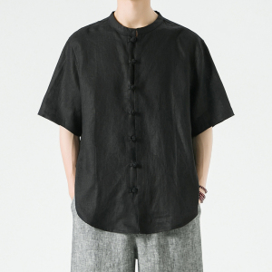 纯亚麻夏季风男装短袖新中式衬衫盘扣唐装A118-C805-P85,男装T恤,电商A118