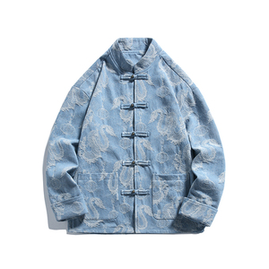 春季风新中式唐装汉服复古大码牛仔夹克外套男A118-A8813P135图片