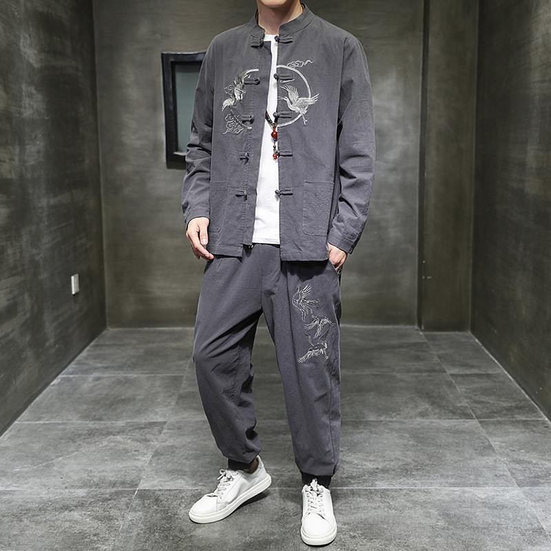 秋季风男装唐装刺绣衬衫套装中式复古两件套A118-TZ2028P105,男装衬衫,电商A118