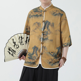 夏季风冰丝唐装盘扣中式印花半袖衬衣汉服男A118-C05P65控88，男装T恤，电商A118