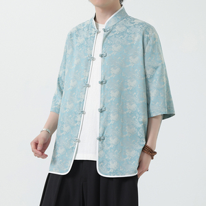 风男装短袖唐装大码衬衣中式印花衬衫汉服A118-C03P65控88图片