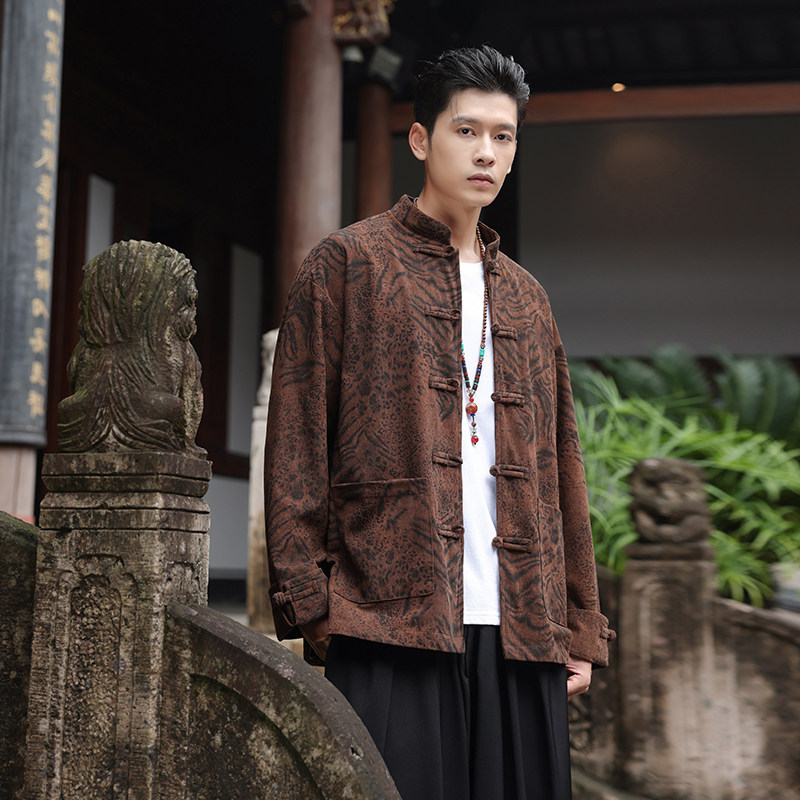 春季风夹克新中式唐装汉服复古豹纹立领外套男A118-A8822P115,男装夹克,电商A118