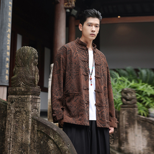 春季风夹克新中式唐装汉服复古豹纹立领外套男A118-A8822P115图片