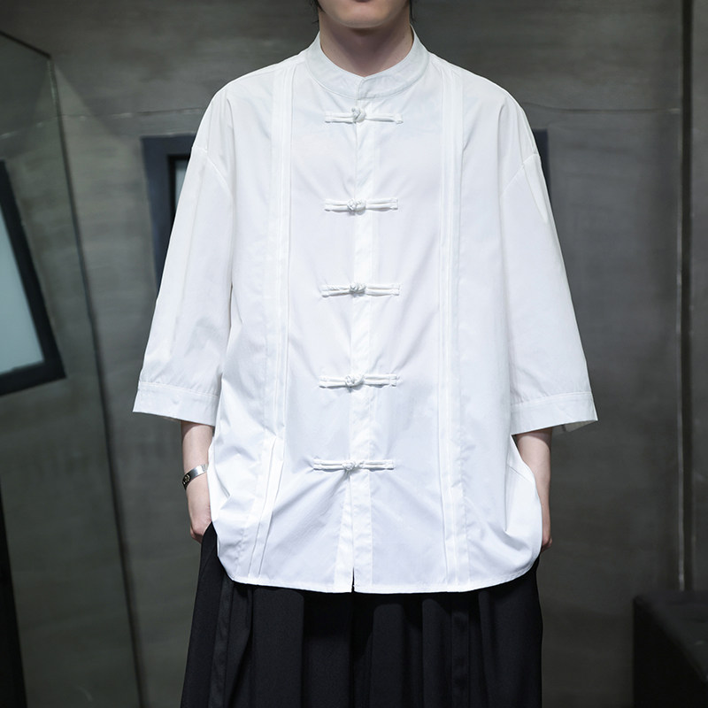 夏季风男装立领唐装冰丝盘扣大码汉服衬衫A118-C10P70控98，男装衬衫，电商A118