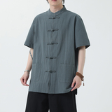 夏季风男装青年新中式棉麻短袖唐装汉服衬衫A118-C815P40控68，男装衬衫，电商A118