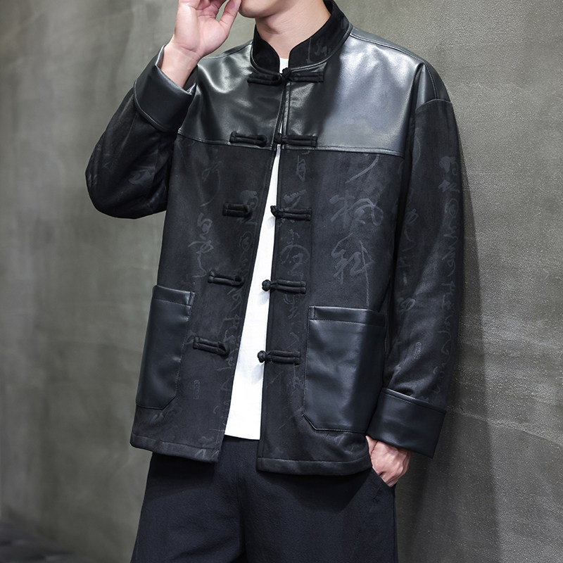秋季风麂皮绒夹克唐装汉服中式复古青年外套男A118-A8831P120,男装夹克,电商A118