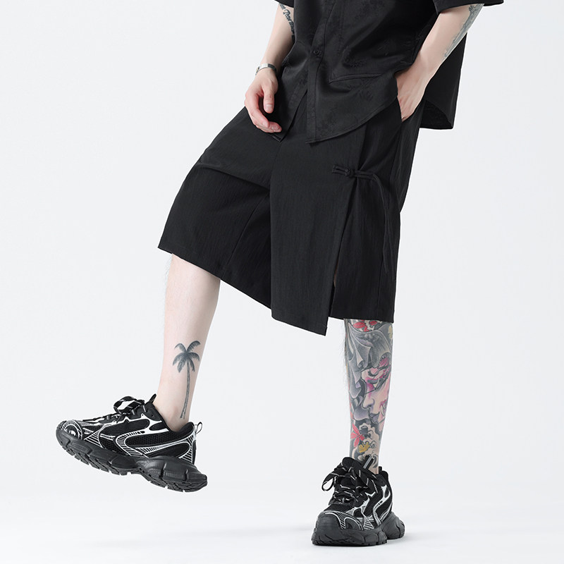 夏季风冰丝圧皱短裤新中式大码五分裤男A118-DK113P45控58,男装牛仔裤,电商A118