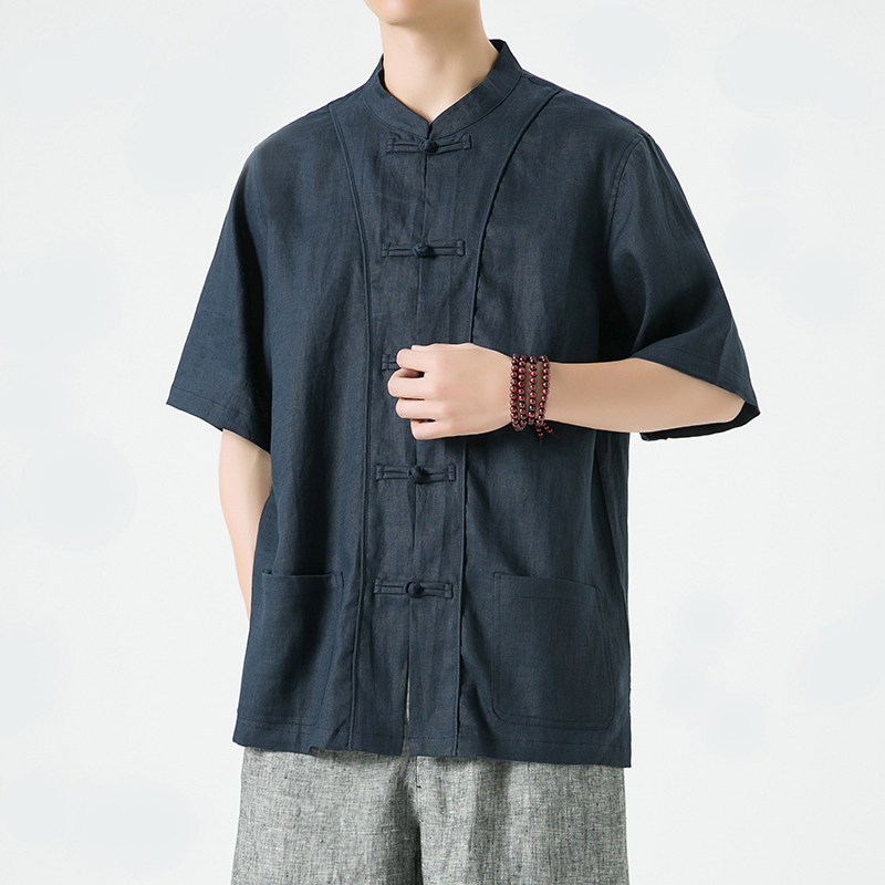 纯亚麻夏季风大码男装唐装短袖复古衬衫A118-C812-P110,男装衬衫,电商A118